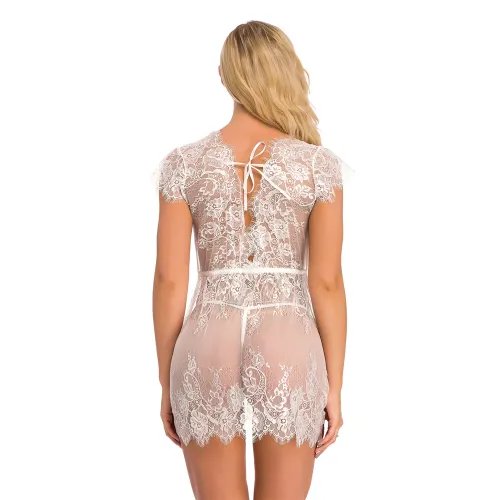 White Sexy Sleepwear Sheer Lace Babydoll Lingerie For Women PQ3530B