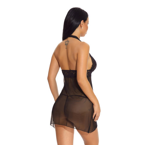 Black Sexy Babydoll Lingerie Sheer Mesh Sleepwear For Women PQ3240A
