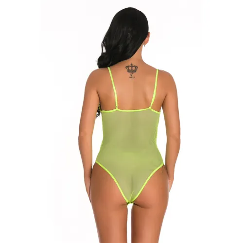 Light Green Sexy Sheer Teddies Lingerie For Women Eyelash Lace Bodysuit PQ3820C