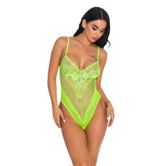 Army Green Sexy Teddies Lingerie For Women Sheer Eyelash Lace Bodysuit PQ3279E