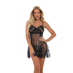 Black Sexy Babydoll Lingerie Sheer Lace Sleepwear For Women PQ4102A