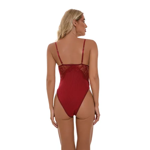 Red Sexy Teddies Lingerie V-neck Bodysuit For Women PQ4092B
