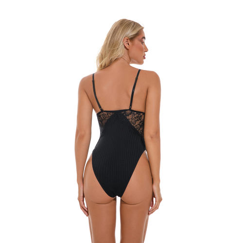 Black Sexy Teddies Lingerie V-neck Bodysuit For Women PQ4092A