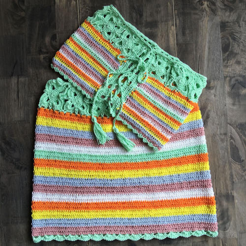 Green Bandeau Bikini Tassel Beachwear Women Crochet Skirts PQ5925B