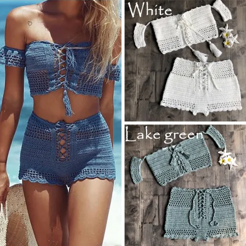 Bandeau Bikini Tassel Beachwear Women Crochet Swimwear PQ3909