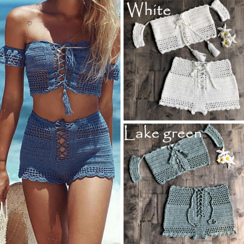 Bandeau Bikini Tassel Beachwear Women Crochet Swimwear PQ3909