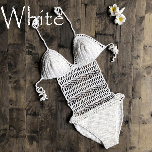 Yellow Crochet Swimwear Knit Monokini Bikini Beachwear Women PQ6611C