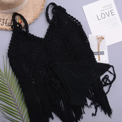 Black Crochet Bikini Knit Swimwear PQ8008B