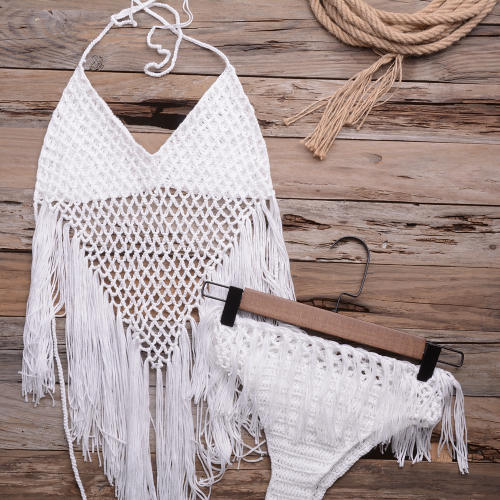 White Crochet Tankini Bikini For Women Knit Swimwear PQ7002C