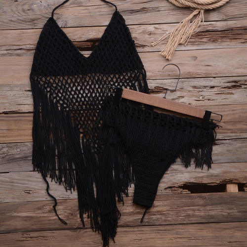 Black Crochet Tankini Bikini For Women Knit Swimwear PQ7002B