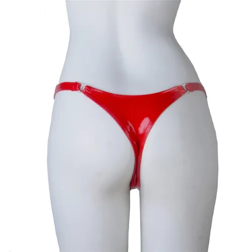 Red Faux Leather Shorts Women Fetish Briefs Erotic Lingerie PQ6812B