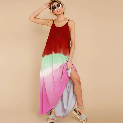 Striped Print Irregular Boho Dress Sleeveless Maxi Dresses PQLQ064