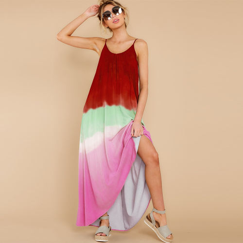 Striped Print Irregular Boho Dress Sleeveless Maxi Dresses PQLQ064
