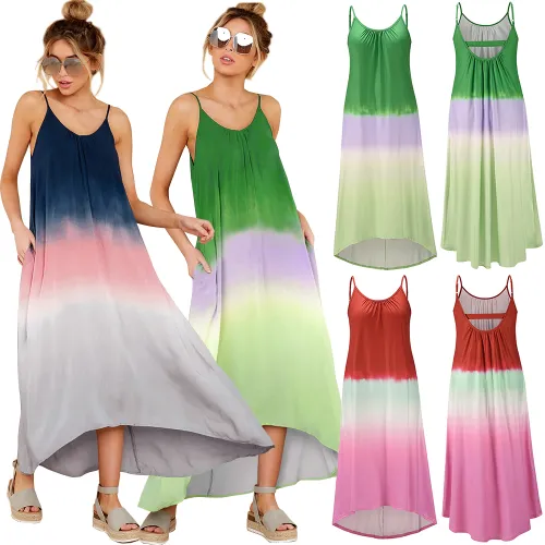 Striped Print Irregular Boho Dress Sleeveless Maxi Dresses PQLQ064
