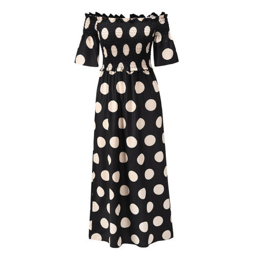 Short Sleeve Maxi Dresses For Women Polka Dot Boho Dress PQLQ074