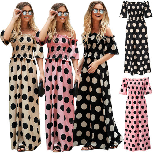 Short Sleeve Maxi Dresses For Women Polka Dot Boho Dress PQLQ074