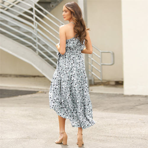 Blue Polka Dot Summer Dress For Women Sleeveless Midi Dress PQLQ102C