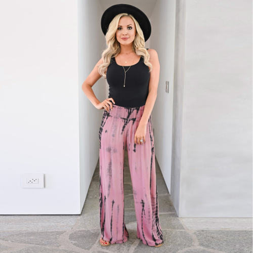 Pink Tie Dyed Wide Leg Pants For Women PQH2059A