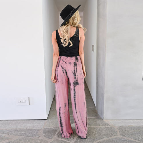 Pink Tie Dyed Wide Leg Pants For Women PQH2059A