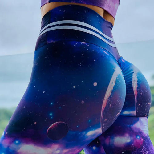 Galaxy Print Yoga Outfits Workout High Waist Leggings Women Activewear PQ498B
