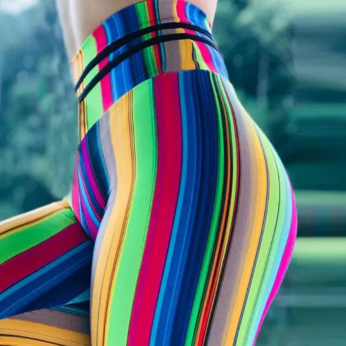 Striped Print Yoga Outfits Workout High Waist Leggings Women Activewear PQ498
