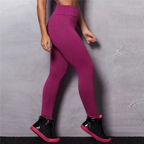 Wine Red Bubble Butt Yoga Outfits High Waist Leggings Women Activewear PQ865D