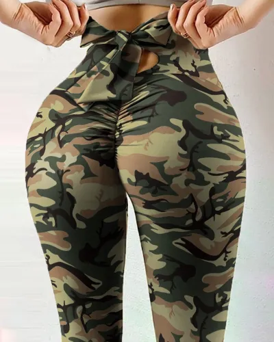 Red Print Leggings Bubble Butt Yoga Outfits Women Activewear PQP1002F