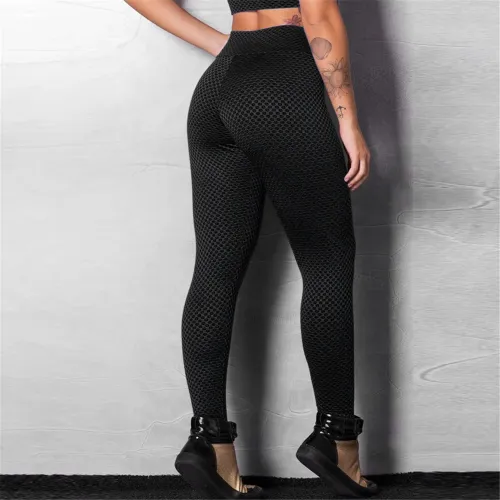 Black Bubble Butt Yoga Outfits High Waist Leggings Women Activewear PQ865B