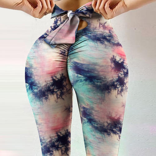 Tie-dyed Print Leggings Bubble Butt Yoga Outfits Women Activewear PQP1002D