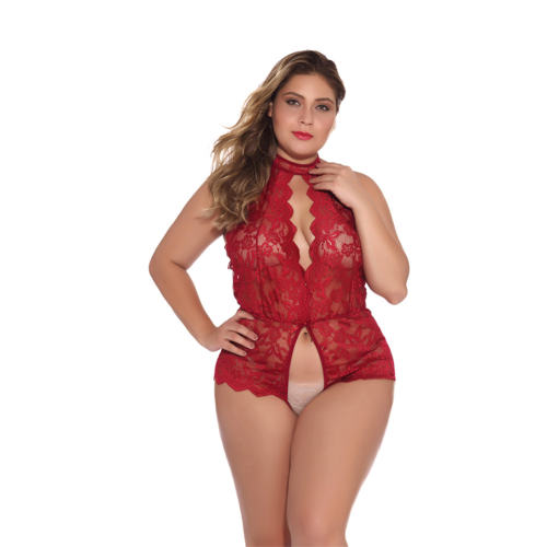Red Sexy Teddies Lingerie Open Crotch Lace Bodysuit For Women PQ705B