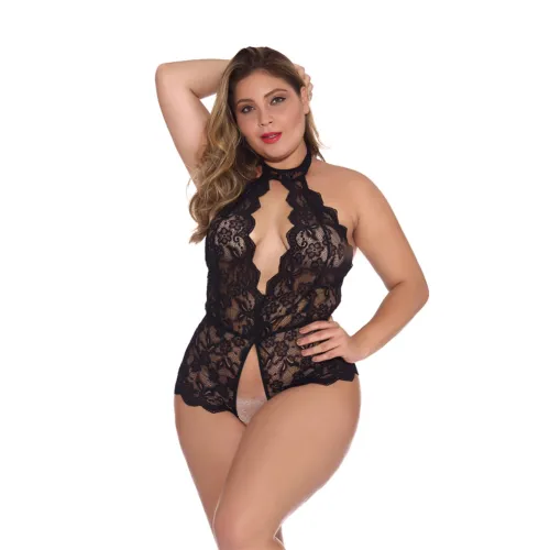 Black Sexy Teddies Lingerie Open Crotch Lace Bodysuit For Women PQ705A