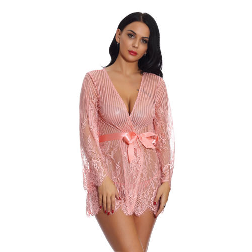 Pink Lace Nightdress Women Night Gown Sexy Robe Lingerie PQ3513B