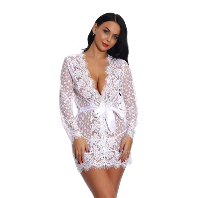 Red Sheer Lace Nightdress Sexy Robe Lingerie Women Night Gown PQ3512C