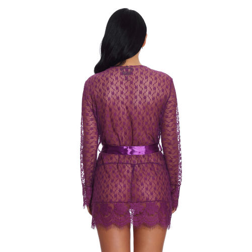 Purple Sheer Lace Nightdress Sexy Robe Lingerie Women Night Gown PQ3512D