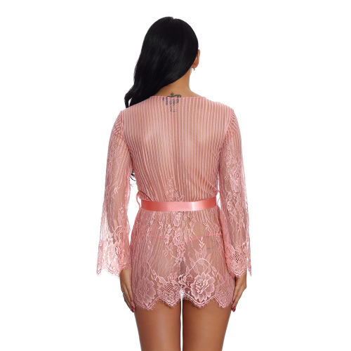 Pink Lace Nightdress Women Night Gown Sexy Robe Lingerie PQ3513B