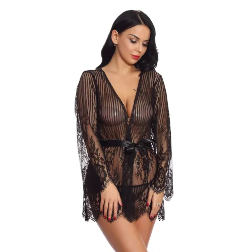 Black Lace Nightdress Women Night Gown Sexy Robe Lingerie PQ3513A