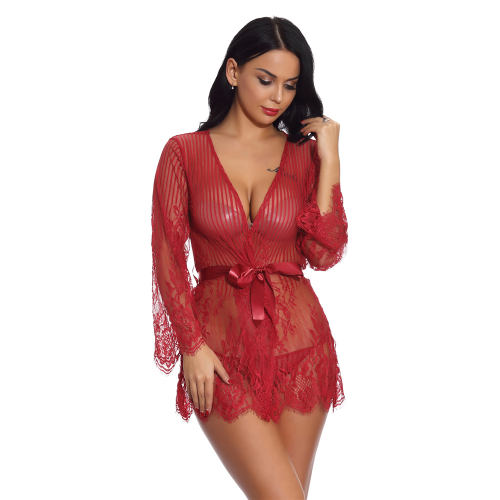 Red Lace Nightdress Women Night Gown Sexy Robe Lingerie PQ3513C