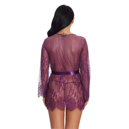 Purple Lace Nightdress Women Night Gown Sexy Robe Lingerie PQ3513D