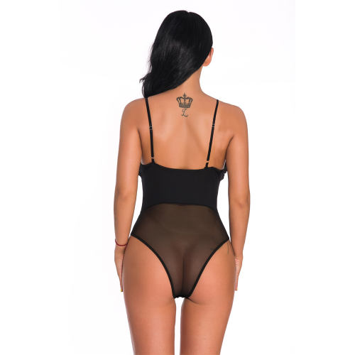 Black V-neck Teddies Lingerie Sexy Slim Bodysuit For Women PQ3624B