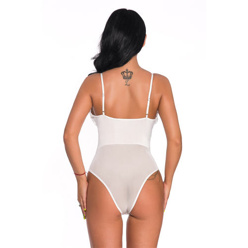 White V-neck Teddies Lingerie Sexy Slim Bodysuit For Women PQ3624C