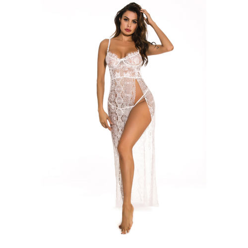 White Sexy Lace Night Dress Sheer Sleepwear For Women Lingerie PQ3822C