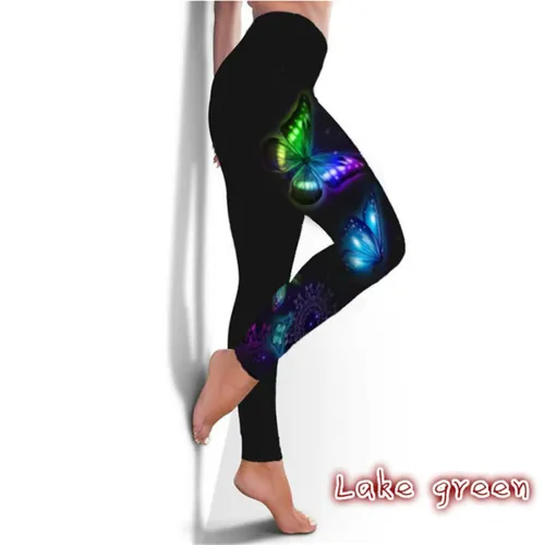 Butterfly Printing High Waist Fitness Tights Yoga Leggings Gym Pants PQYR15