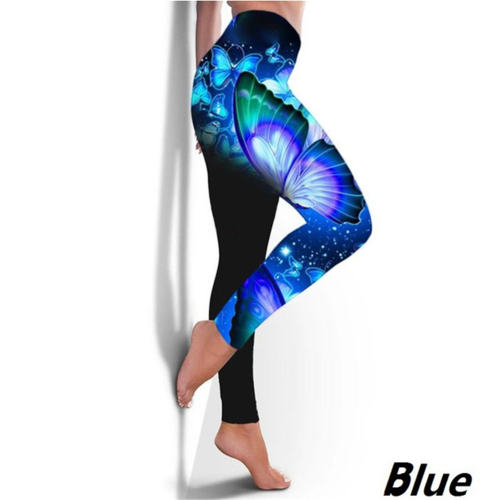 Butterfly Print Yoga Leggings Gym Pants High Waist Fitness Tights PQYR14