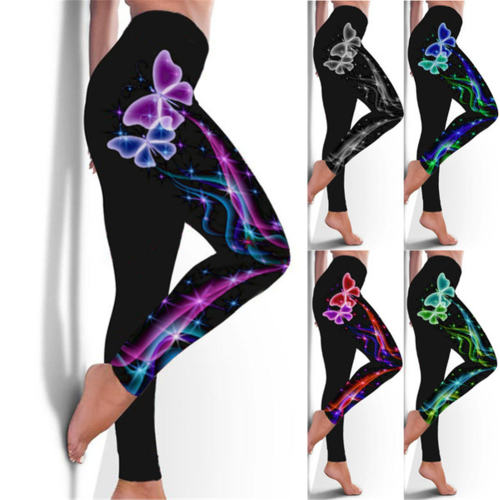 Butterfly Print Gym Pants High Waist Fitness Tights Yoga Leggings PQYR13