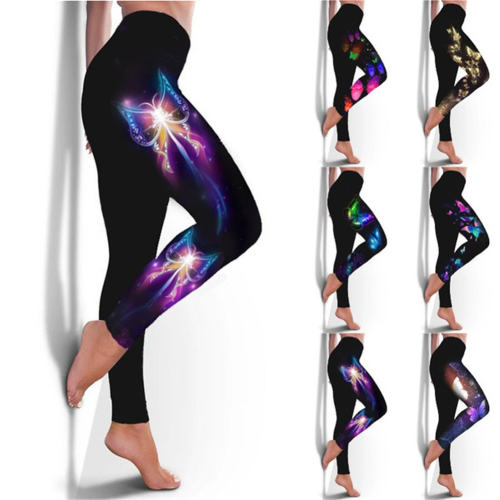 Butterfly Printing High Waist Fitness Tights Yoga Leggings Gym Pants PQYR15