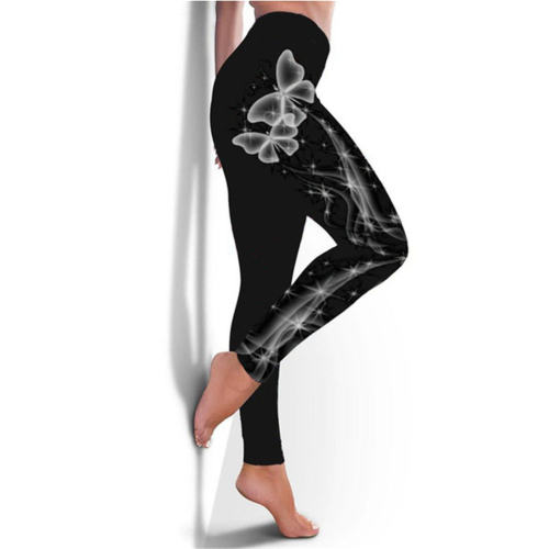 Butterfly Print Gym Pants High Waist Fitness Tights Yoga Leggings PQYR13