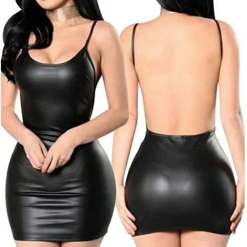 Backless PU Club Dress Sexy Leather Mini Dresses For Women PQ168340