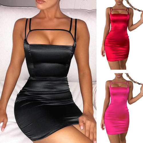 Black Sexy Satin Night Club Dress Skinny Mini Dresses For Women PQ168310A