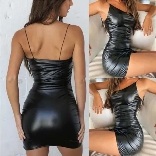 Skinny PU Club Dress Leather Sexy Mini Dresses For Women PQ168342