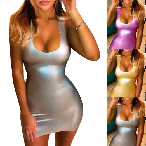 V-Neck PU Club Dress Sexy Leather Mini Dresses For Women PQ168150